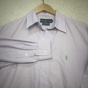 Ralph Lauren Button Down Mens M Purple Blake Micro Check Relaxed Cotton Shirt